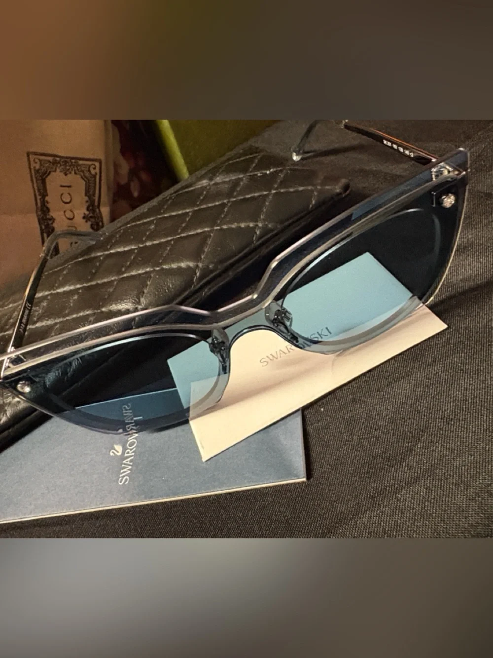 NWOB Swarovski Cat Eye Sunglasses SK201 - Silver Blue